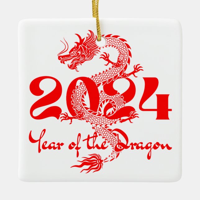 2024 Jahr des chinesischen Drachen-Neujahrs Keramikornament (Vorderseite)