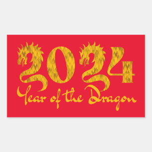 2024 JAHR DES DRACHEN GOLD RECHTECKIGER AUFKLEBER