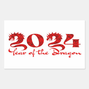 2024 JAHR DES DRACHEN ROT RECHTECKIGER AUFKLEBER