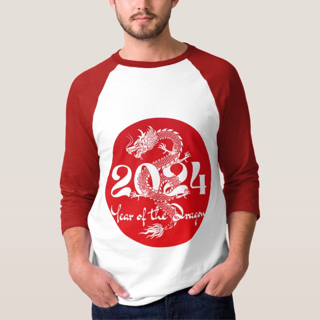 2024 Jahr des Drachen rot weiß T-Shirt (Vorderseite)