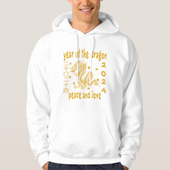 2024 Jahr des Drachenfriedens und der Liebe Gold W Hoodie (Vorderseite)
