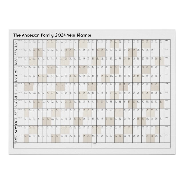 2024-Jahres-Planer, Familienname Office-Kalender Poster (Vorderseite)
