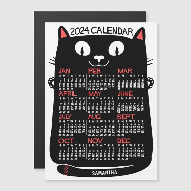 2024 Jahreskalender Mittelalter Schwarze Katze Mon Magneteinladung (Vorne/Hinten)