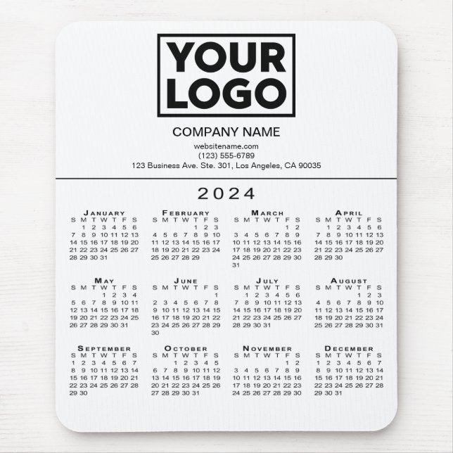 2024 Kalendar Company Logo und Text auf Weiß Mousepad (Vorne)