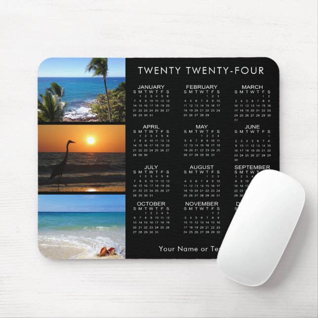 2024 Kalender 3 Foto Personalisiert Schwarz Mousepad (Mit Mouse)