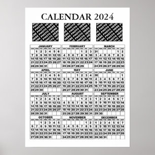 2024 Kalender 3 Fotos hinzufügen Poster White 18x2