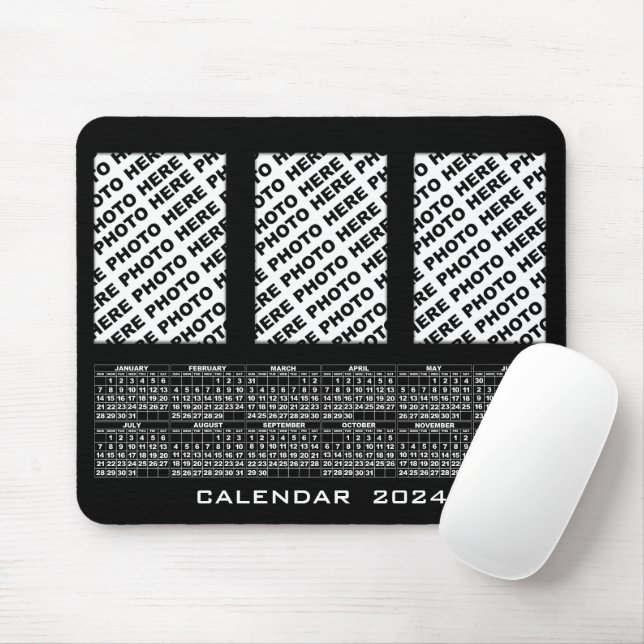 2024 Kalender 3 Vertikale Fotos hinzufügen Mousepa Mousepad (Mit Mouse)