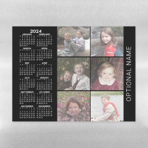 2024 Kalender - 6 Foto Collage - schwarz Magnetisches Trockenlöschblatt