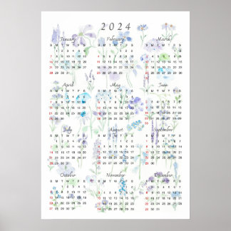 2024 Kalender Aquarell lila und blau foral Poster