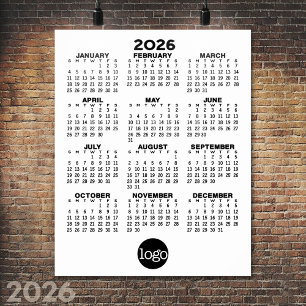 2024 Kalender - Basic Schwarz Weiß Minimal Poster