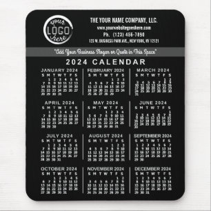 2024 Kalender Black Custom Business Logo Name Easy Mousepad