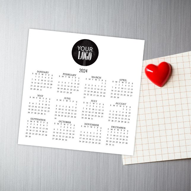2024 Kalender Business Minimalistisch Modern Magnetkarte (Business promotional calendar magnet with your logo. )