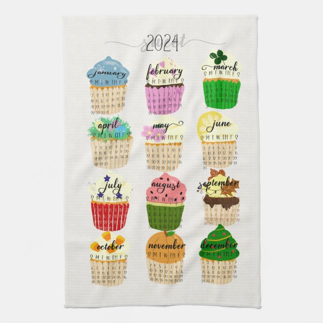 2024 Kalender Cupcake Küche Handtuch Tea (Vertikal)