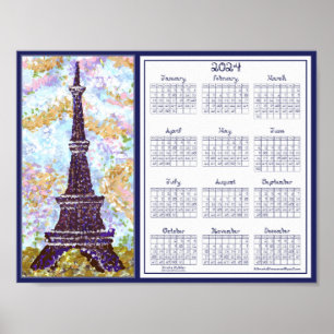 2024 Kalender Eiffelturm Pointillismus Landschaft Poster