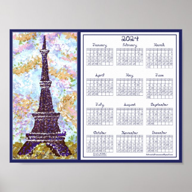 2024 Kalender Eiffelturm Pointillismus Landschaft Poster (Vorne)