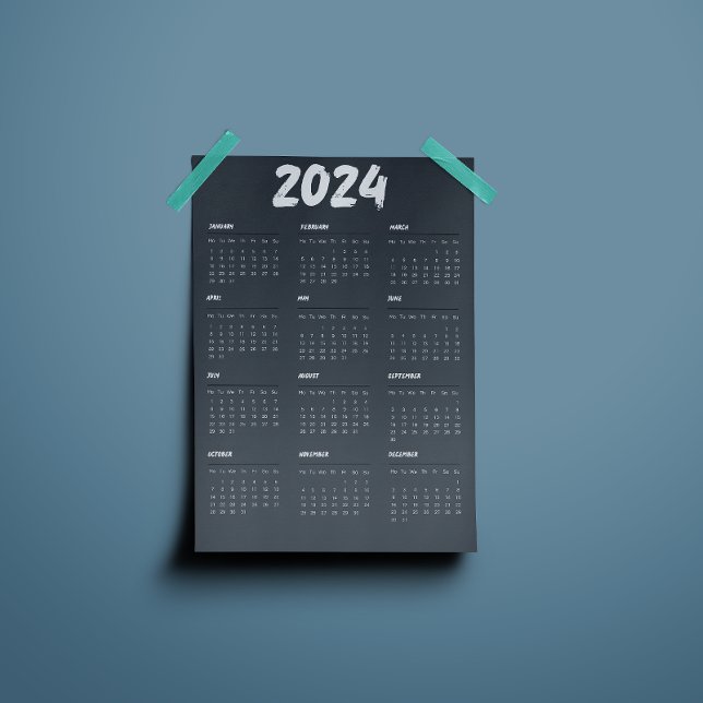 2024 Kalender einfach schwarz und weiß Programm (2024 Calendar Black And White Simple Program)