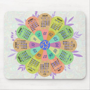 2024 Kalender Einzigartig Rund Boho Retro Blume Mousepad
