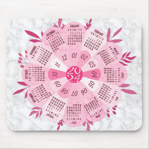 2024 Kalender Einzigartige Hübsche rosa Blume rund Mousepad