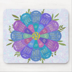 2024 Kalender Einzigartige Lila Blume rund um Boho Mousepad