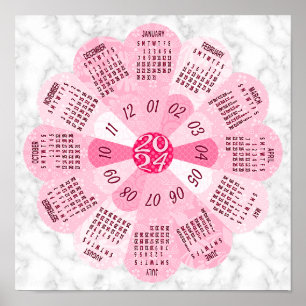 2024 Kalender Einzigartiger Rundgang Boho Rosa Blu Poster