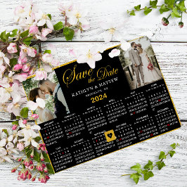 2024 Kalender Elegantes Script 2 Foto Save the Dat Magneteinladung