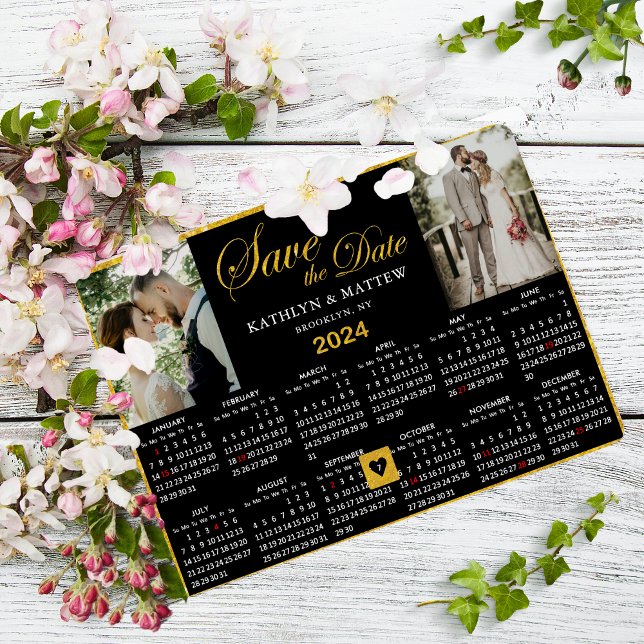 2024 Kalender Elegantes Script 2 Foto Save the Dat Magneteinladung (Von Creator hochgeladen)