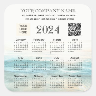 2024 Kalender Firmenname Logo QR Code Quadratischer Aufkleber