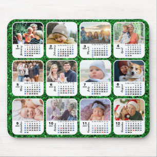 2024 Kalender Green Glitzer Familienfoto Collage Mousepad