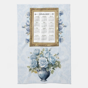 2024 Kalender Handtuch blau Rose Küchentuch