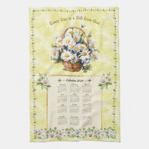2024 Kalender Handtuch Gelbe Daisy Geschenk Gottes