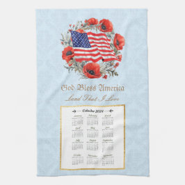 2024 Kalender Handtuch Gott segne Amerika Flagge P