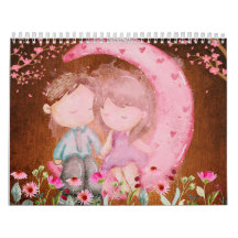 2024 Kalender, Liebe, Aquarell, Vintage Papiere