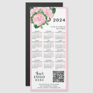 2024 Kalender-Logo QR-Code Rosa Weiße Blüte Magnetkarte