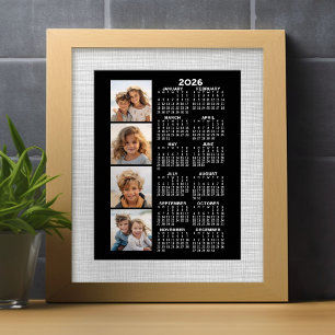 2024-Kalender mit 4-Foto-Collage - schwarz Poster