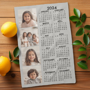 2024 Kalender mit 4 Fotocollage - taupe Geschirrtuch