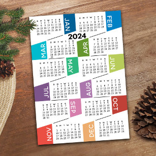 2024 Kalender mit funky bunten Monaten Postkarte