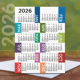 2024 Kalender mit funky bunten Monaten Postkarte