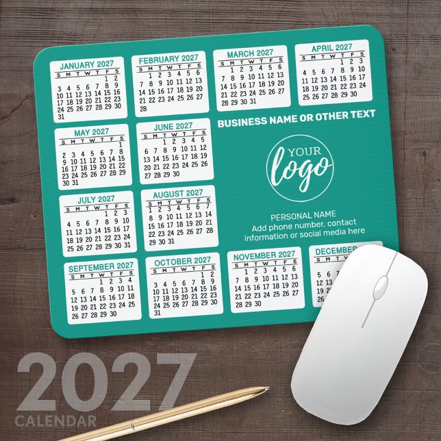 2024 Kalender mit Logo, Kontaktinformationen Blau Mousepad (2027 Calendar Mousepad)
