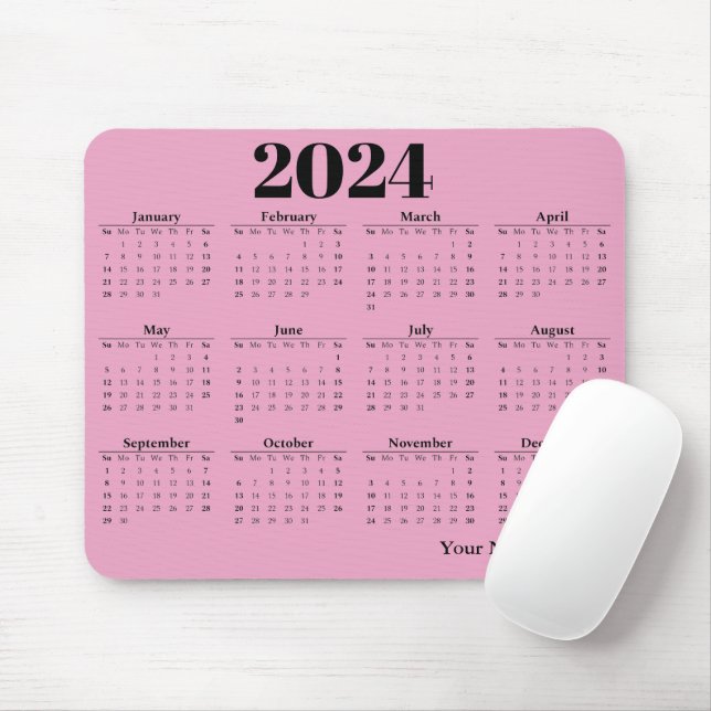 2024 Kalender mit rosa Hintergrund Mousepad (Mit Mouse)