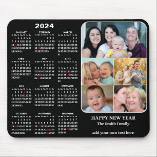2024 Kalender Modern Black 5 Family Foto Collage Mousepad