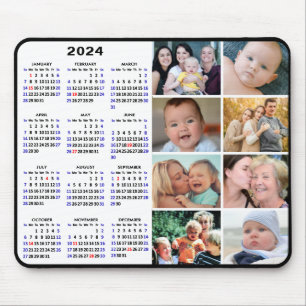 2024 Kalender Modern Black 8 Family Foto Collage Mousepad