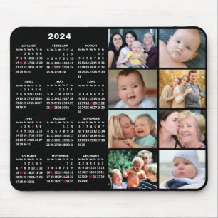 2024 Kalender Modern Black 8 Family Foto Collage Mousepad