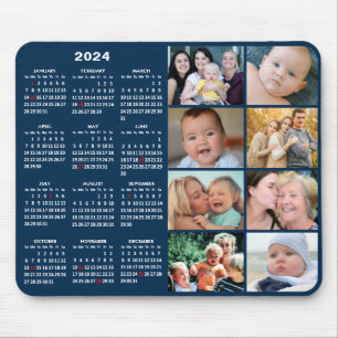 2024 Kalender Modern Blue 8 Family Foto Collage Mousepad