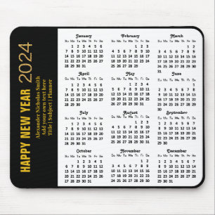 2024 Kalender Modern Gold Script Black Minimalisti Mousepad