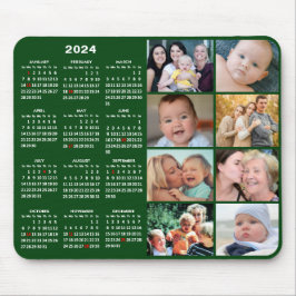 2024 Kalender Modern Green 8 Family Foto Collage Mousepad