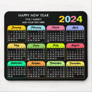 2024 Kalender Moderner Schwarzer, benutzerdefinier Mousepad