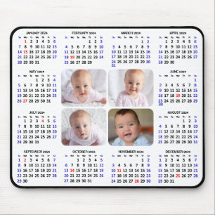 2024 Kalender Modernes Black 4 Family Foto Einfach Mousepad