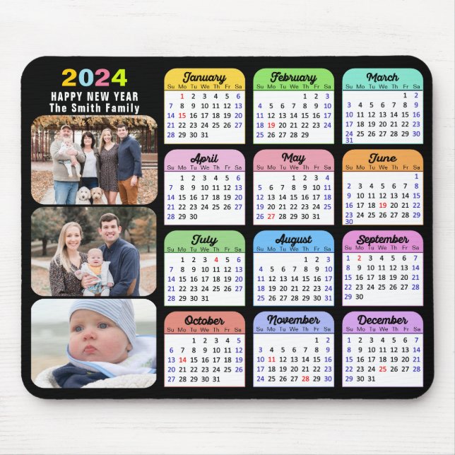 2024 Kalender Modernes Foto Schwarzer Familie farb Mousepad (Vorne)