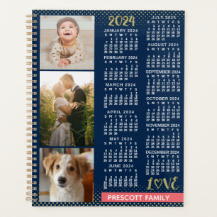 2024 Kalender Navy Koral Gold Familie Foto Collage Planer