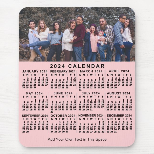 2024 Kalender Rosa Personalisierter Foto Name Fett Mousepad (Vorne)